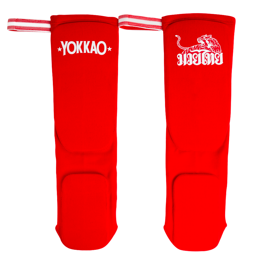 Protège-tibias de boxe Muay Thai en coton rouge